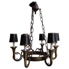 Set of Four English French Horn Six-Arm Chandeliers