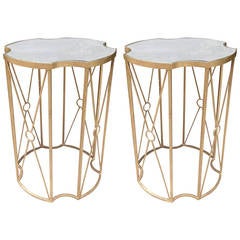 Two Gilt Metal Side Tables with Mirrored Top in the Style of Baguès