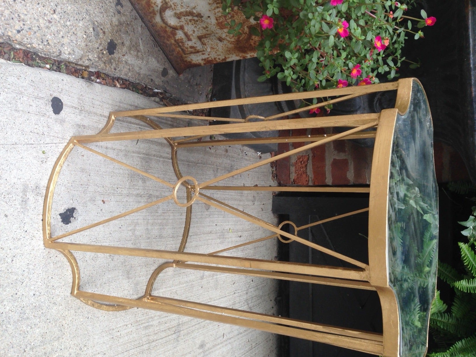 Two Gilt Metal Side Tables with Mirrored Top in the Style of Baguès