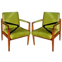 Pair of Mid-Century Leather and Solid Mahogany Armchairs 5