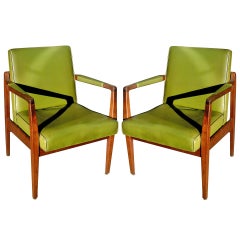 Pair of Mid-Century Leather and Solid Mahogany Armchairs
