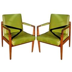 Pair of Mid-Century Leather and Solid Mahogany Armchairs