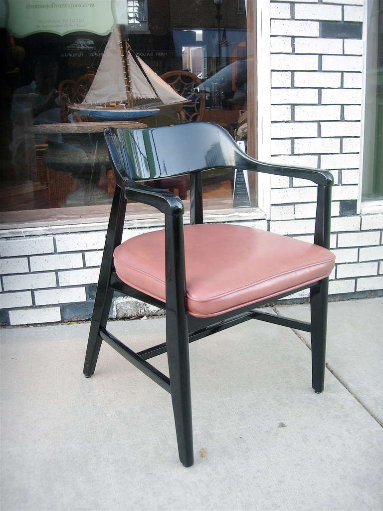 Mid-Century Modern One Pair Mid Century Black Lacquer Arm Chairs For Sale
