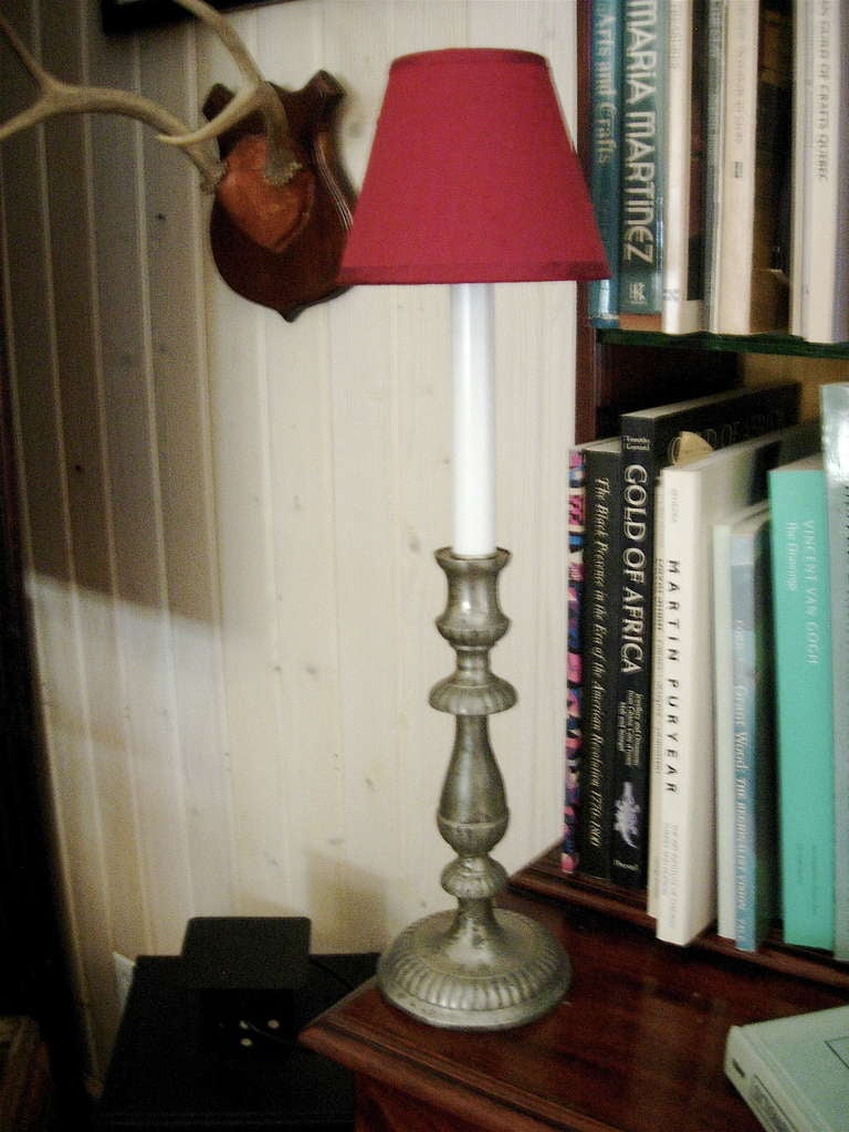 One Pair 19th Century Pewter Candle Stick Converted Into Lamps Newly Rewired