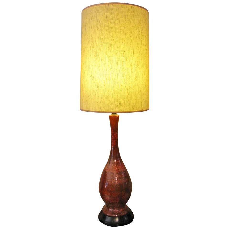 Mid-Century Ceramic Lamp, Great Burnt Orange Color For Sale
