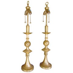 Handsome Pair of Gilt Brass Lamps in the Manner of Alberto Giacometti 8