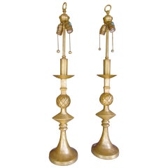 Handsome Pair of Gilt Brass Lamps in the Manner of Alberto Giacometti