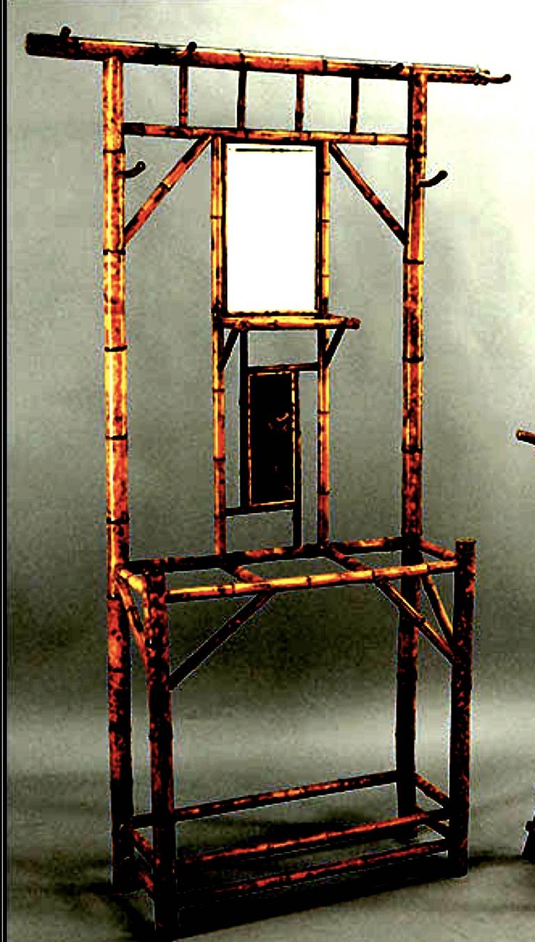 19th Century English Bamboo Halltree with Chinoiserie Panel