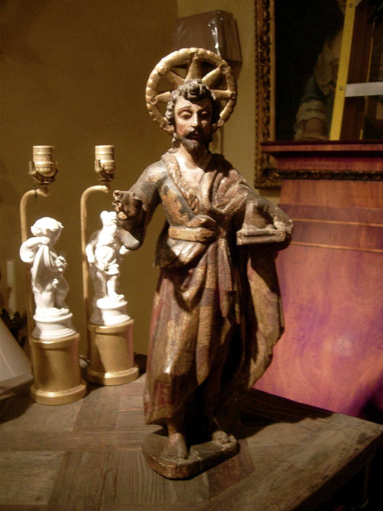 17th Century Italian Carved Wood Santos With Polychrome Decoration