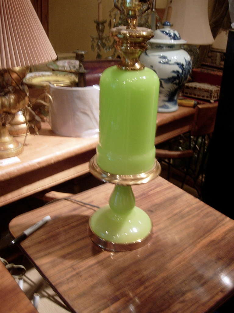One Pair Of Apple Green Opaline Glass Table Lamps