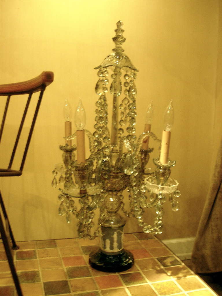 Single Large Crystal and Wedgewood Four-Arm Candleabra, Electrified
