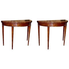 One Pair of 18th Century English Mahogany Demilunes or Games Tables