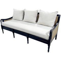 Handsome Anglo-Indian Ebonized Three-Seat Sofa with White Cushions