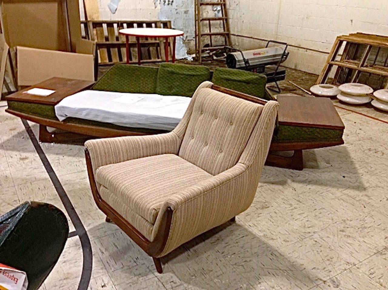 Mid-Century Modern Handsome Club Chair with Walnut Trim in the style of Adrian Pearsall