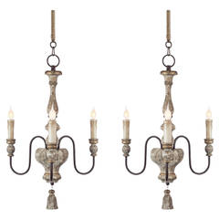 Pair of Italian Style, Three-Arm Chandelier with Tassel Detail 7