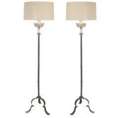 One Pair Italian Style Iron Floor Lamps with Silver Leaf Detail 1