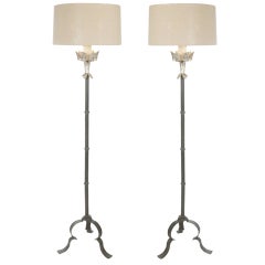 One Pair Italian Style Iron Floor Lamps with Silver Leaf Detail