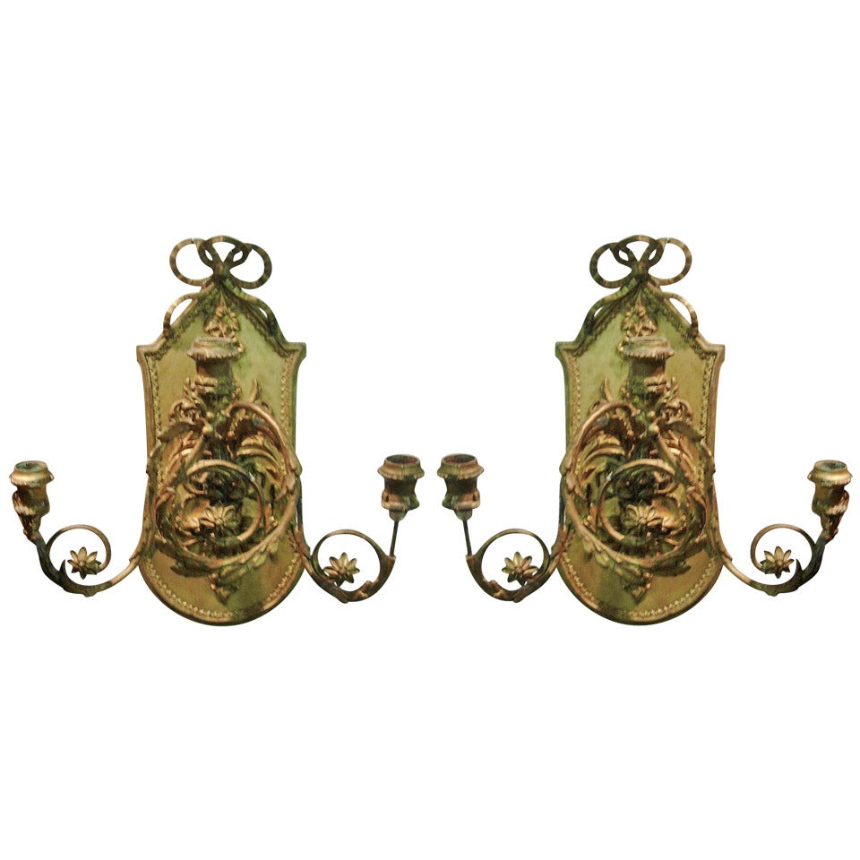 Pair of Continental Giltwood Three-Arm Sconces