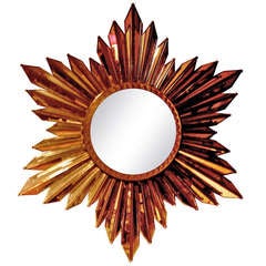 Very Sculptural Italian Sunburst Wall Mirror