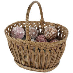 Charming Woven Basket Filled with 14 English Ceramic Carpet Balls