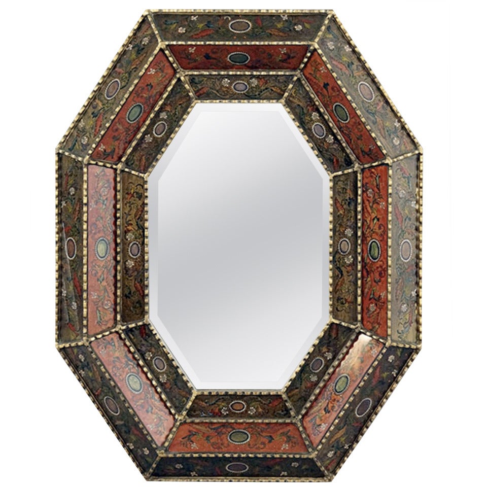 Reverse Painted Glass Framed Mirror