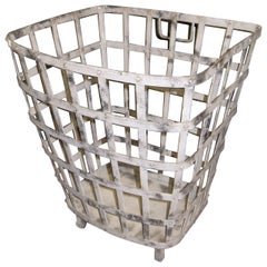 Industrial Iron Basket with Worn Painted Finish