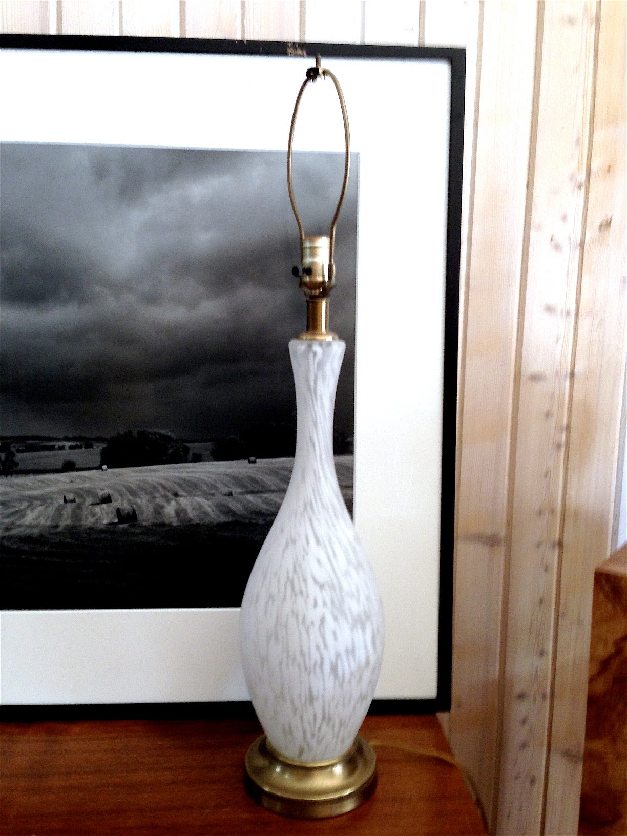 Single midcentury white Murano glass lamp.  22