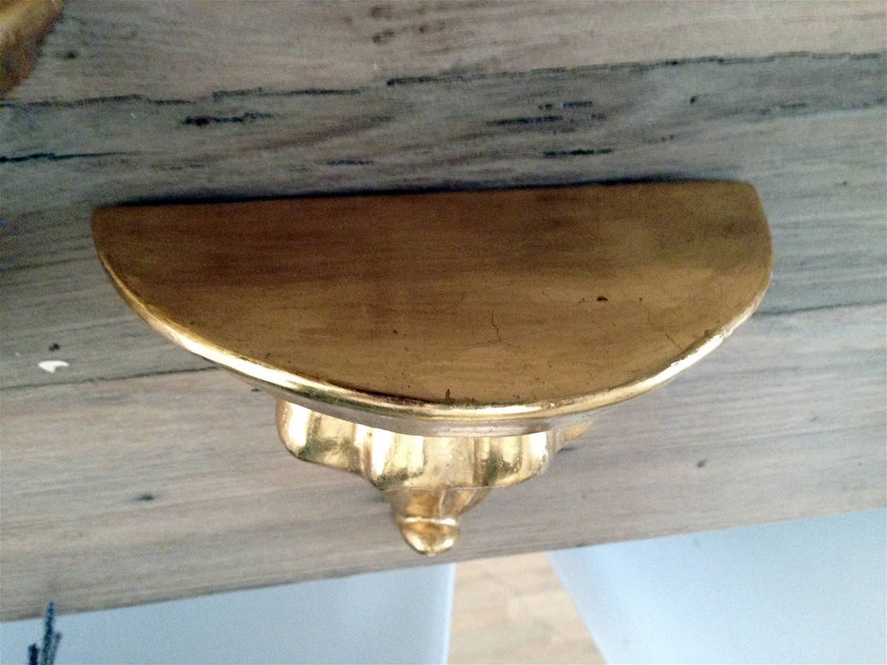 Hollywood Regency One Pair of Giltwood Brackets with Water Gilding.  Great small small scale. For Sale