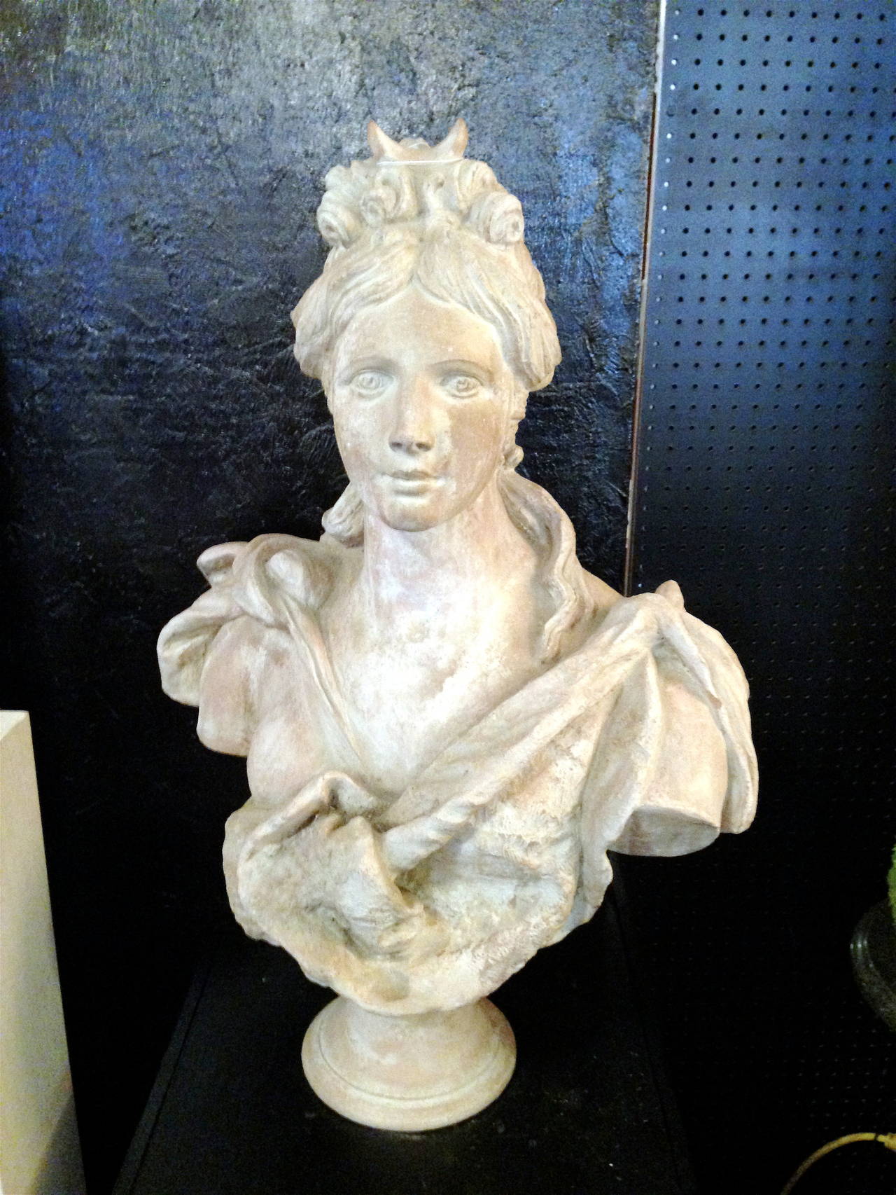 European Stately Continental Terracotta Bust Depicting A Classical Female Bust.   For Sale