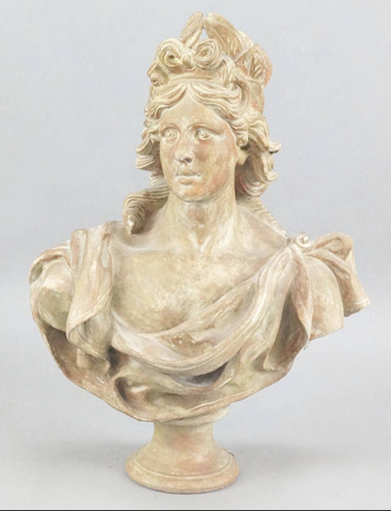 19th Century Stately Continental Terracotta Bust Depicting A Classical Female Bust.   For Sale