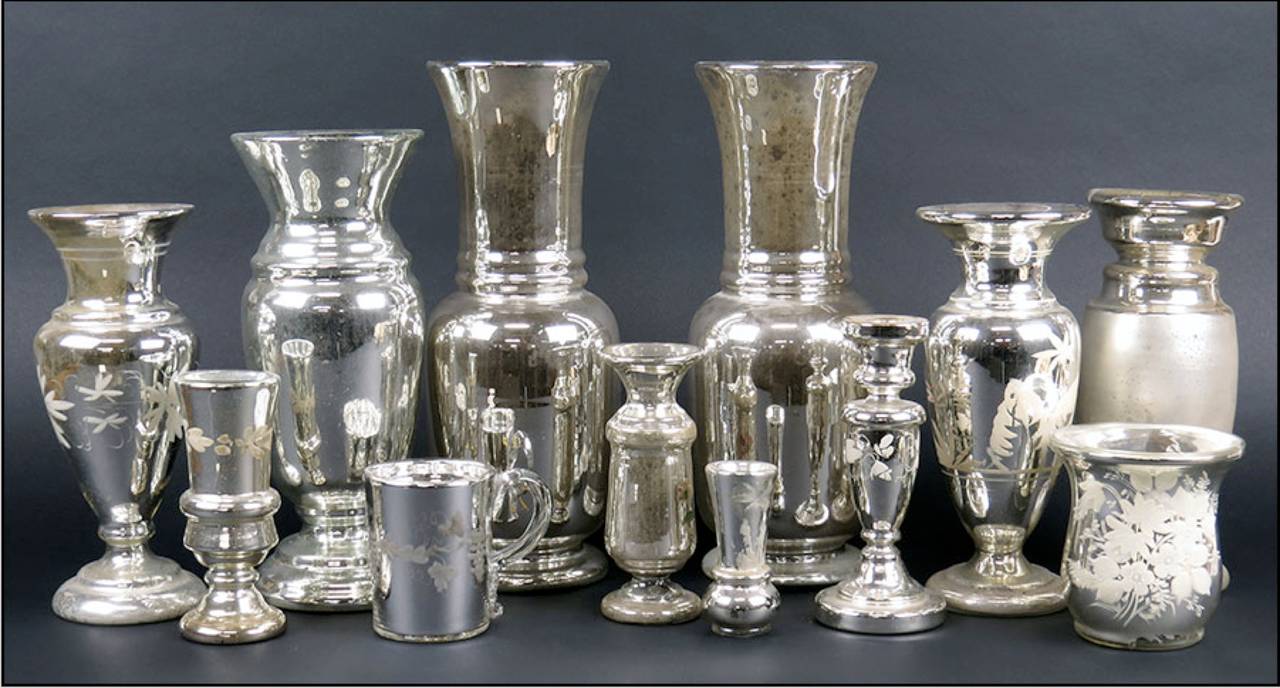 Extensive collection of early mercury glass.
