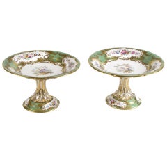 One Pair Coalport Apple Green Porcelain Tazza