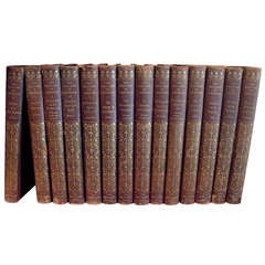 Set of 14 Leather Bound Books with Gold Tooling