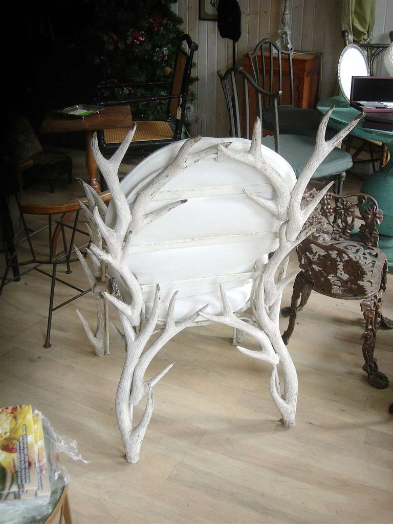 Adirondack Pair of Faux Antler Armchairs of Carved Wood For Sale