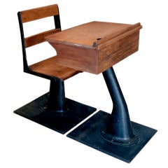 Antique  Maple And Cast Iron Schoolhouse Desk And Chair.