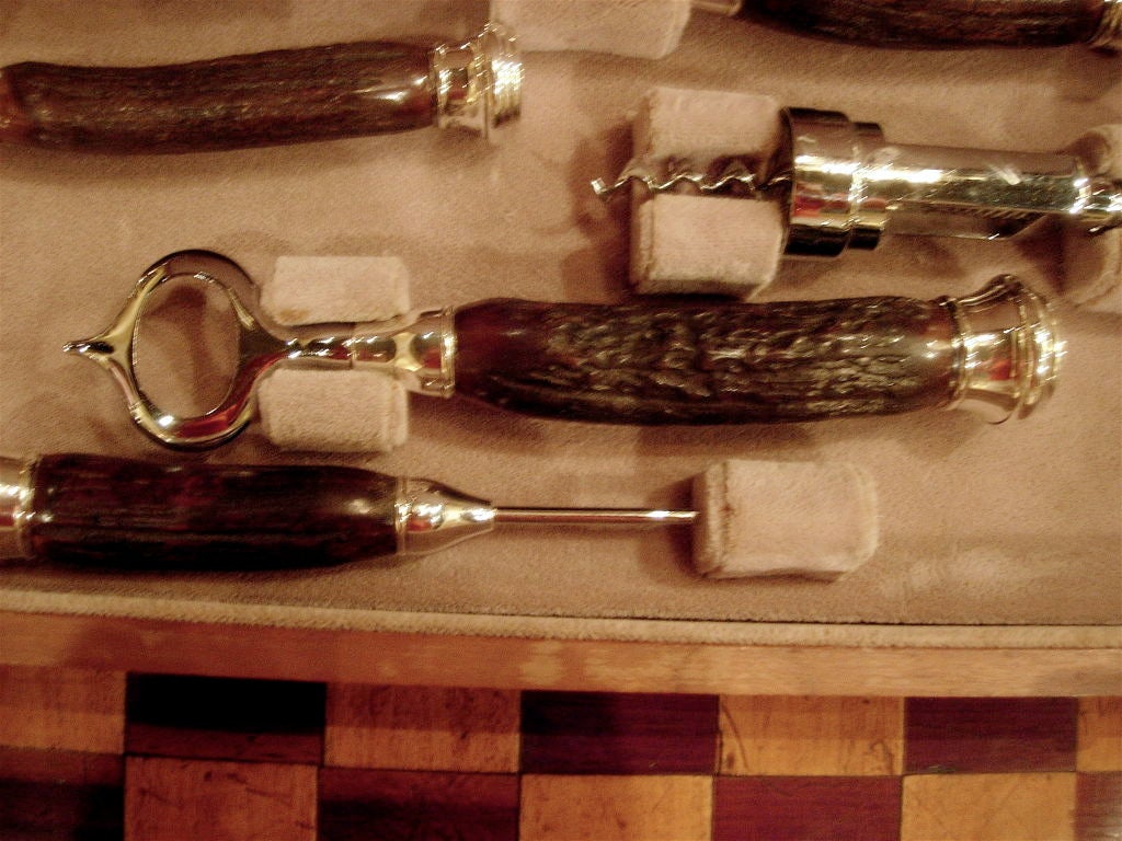 English John Hasselbring Six Piece Sterling Silver, Horn, and Chrome Bar