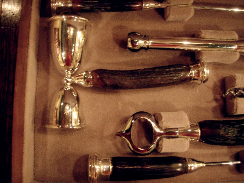 19th Century John Hasselbring Six Piece Sterling Silver, Horn, and Chrome Bar