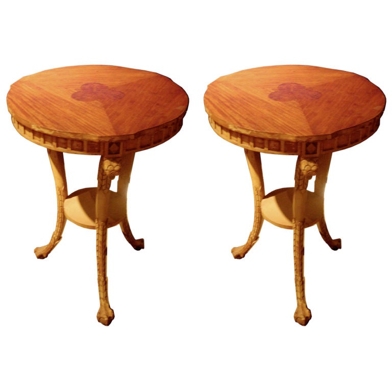 ONE PAIR OF ITALIAN CARVED WOOD SIDE TABLES