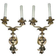 A Pair of Louis XV Style Italian Gilt Metal Two-Light Sconces 7