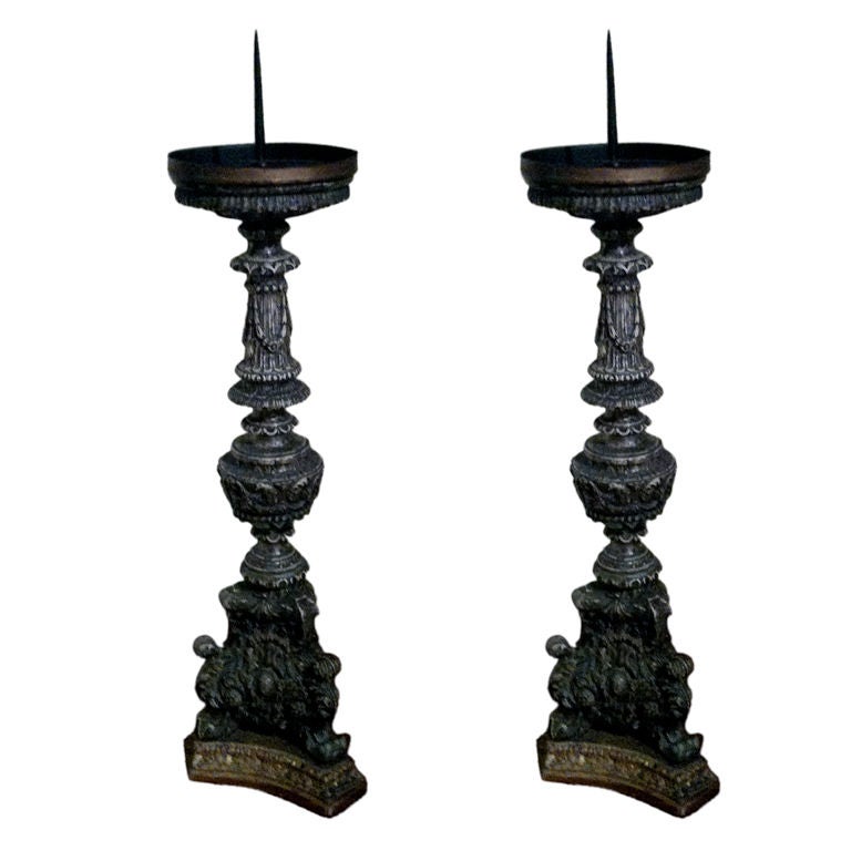 EXCEPTIONAL PAIR OF 18TH CENTURY ITALIAN PRICKETS