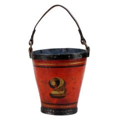 19TH CENTURY LEATHER AND PAINTED WOOD FIRE BUCKET.