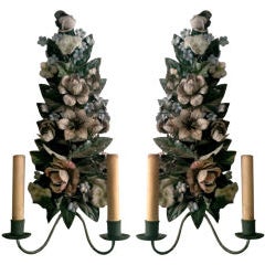 One Pair Of French Tole Two-light Wall Sconces. 10