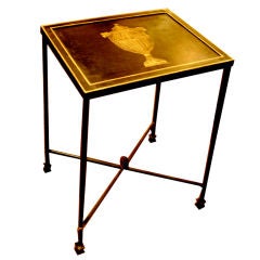 Charming English Style Neoclassical Tole Table With Gilt Decorat