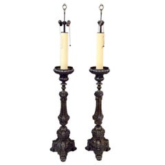 Monumental Pair of 19th Century French Bronze Floor Lamps
