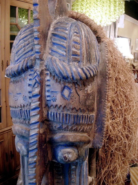 Carved Wood African Headdress on Later Iron Stand In Good Condition For Sale In Buchanan, MI