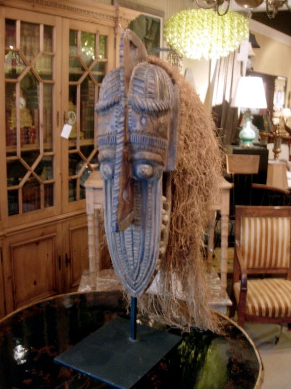 20th Century Carved Wood African Headdress on Later Iron Stand For Sale