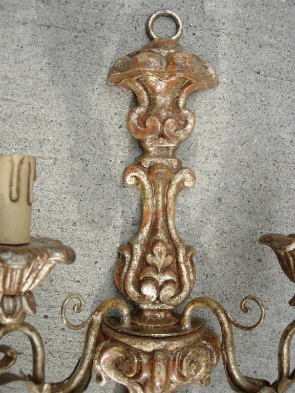 Pair of Italian Giltwood Two-Arm Sconces In Excellent Condition In Buchanan, MI