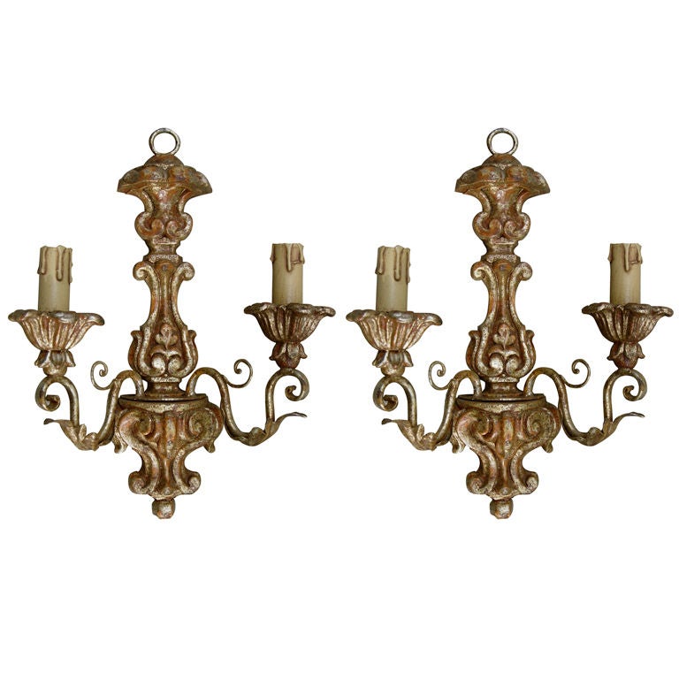 Pair of Italian Giltwood Two-Arm Sconces