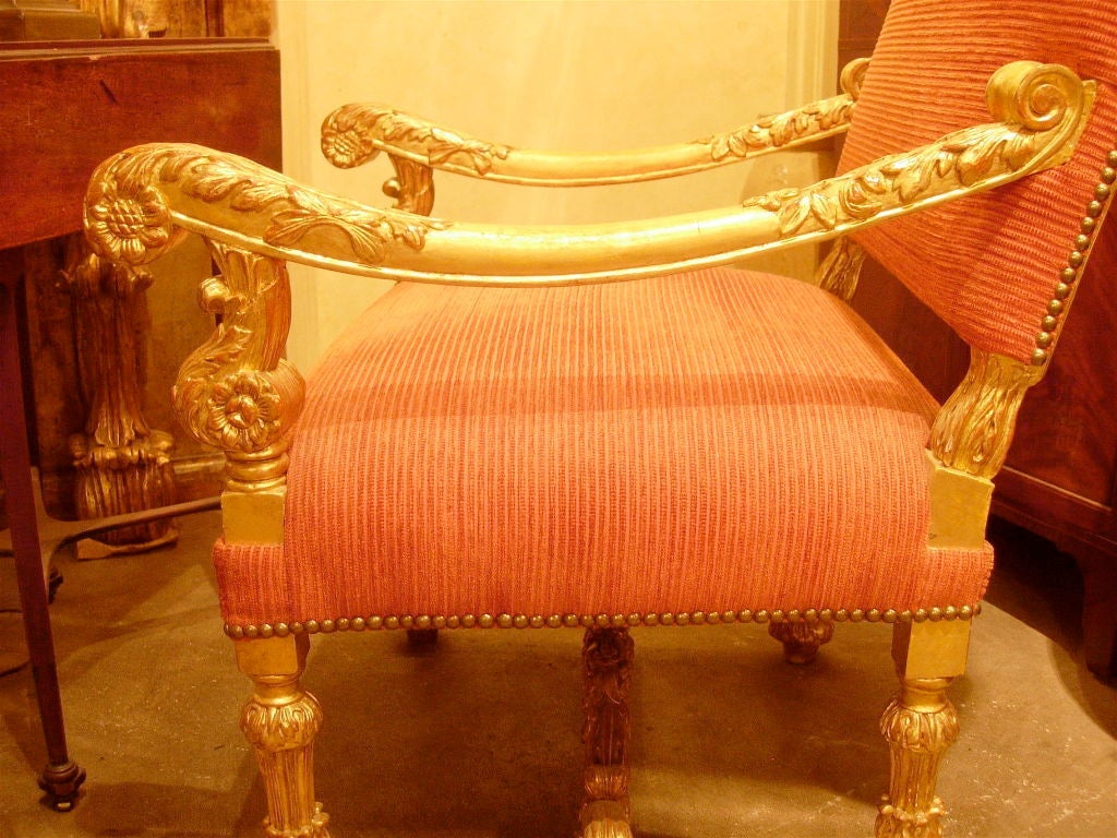 Italian Monumental 19th Century Baroque Style Giltwood Armchair For Sale