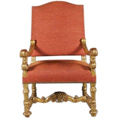 Monumental 19th Century Baroque Style Giltwood Armchair